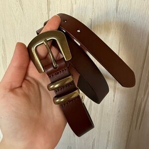Banana Republic Women’s Brown Leather Belt with Gold Buckle, Size Large
